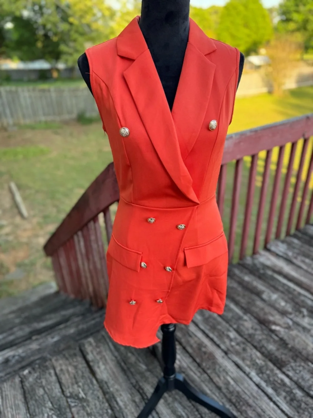 Sleeveless Coral Red/Orange‎ Double-Breasted Blazer Mini Dress